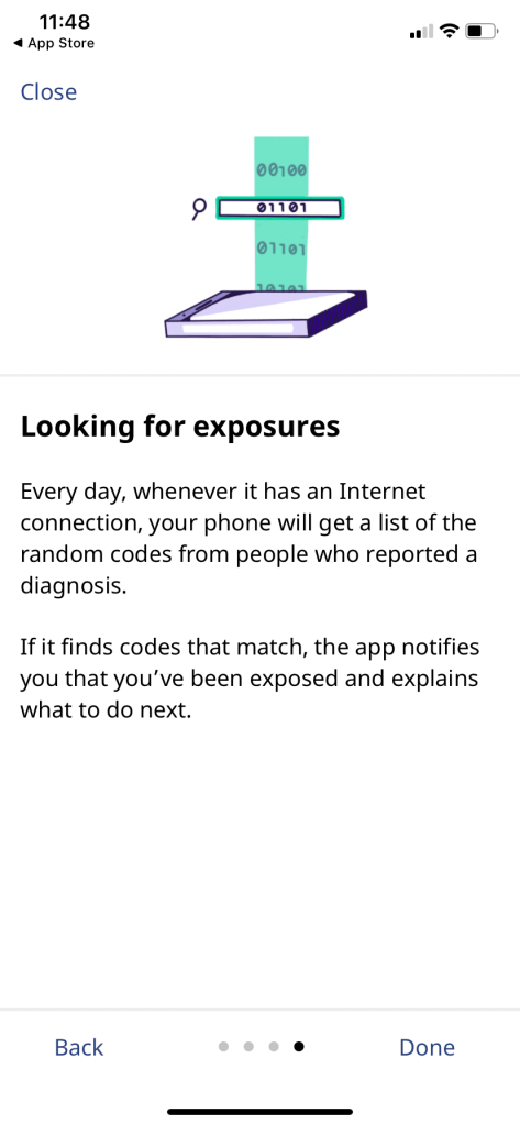Fourth "how it works" screen: Looking for exposures