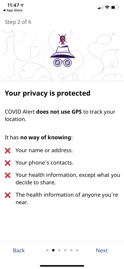 Second onboarding screen: "Your privacy is protected"