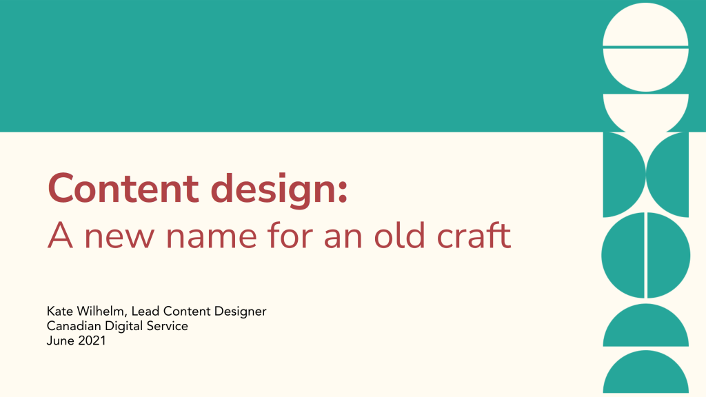 Cover slide for Content design: a new name for an old craft